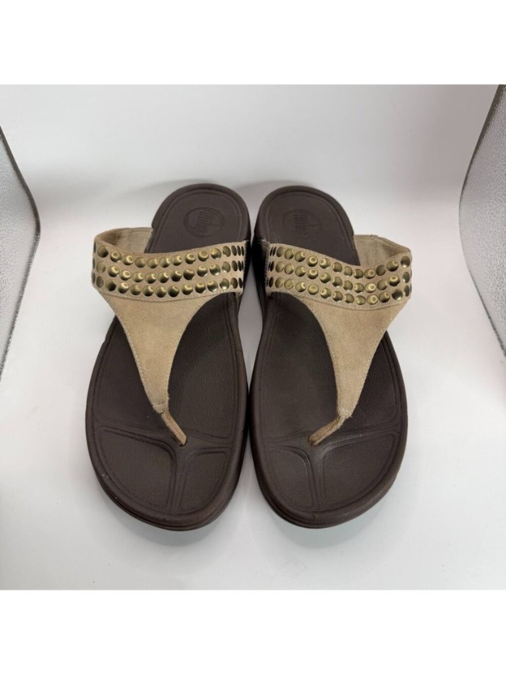 FitFlop Womens Studded Toe Post Sandals Beige & Brown Size US 11 EU 43